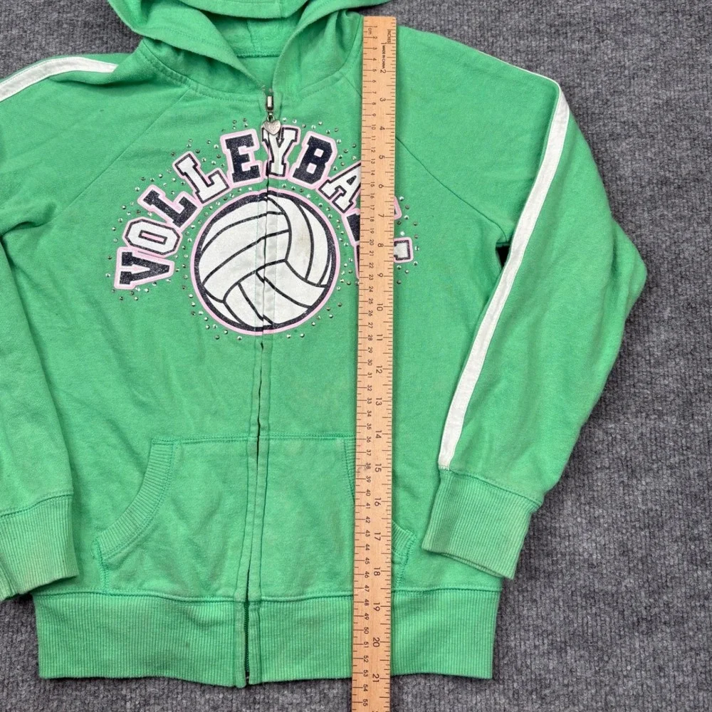 Justice Girls Green Volleyball Graphic Zip Up Hoodie Sweatshirt Size 10